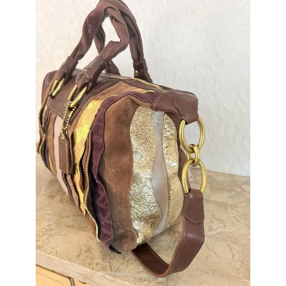 Limited edition Coach Vintahd Coach Suede Leather Patchwork Satchel shoulder Bag
